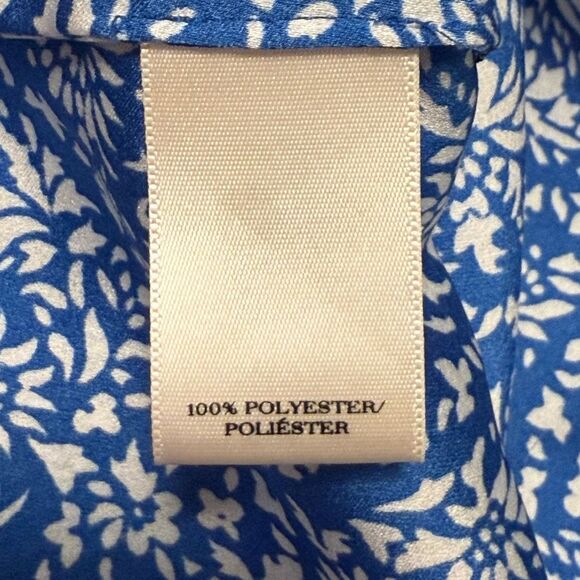 Ann Taylor Sleeveless Top Blouse Blue White Pattern Tie at Shoulder Medium - Picture 6 of 7